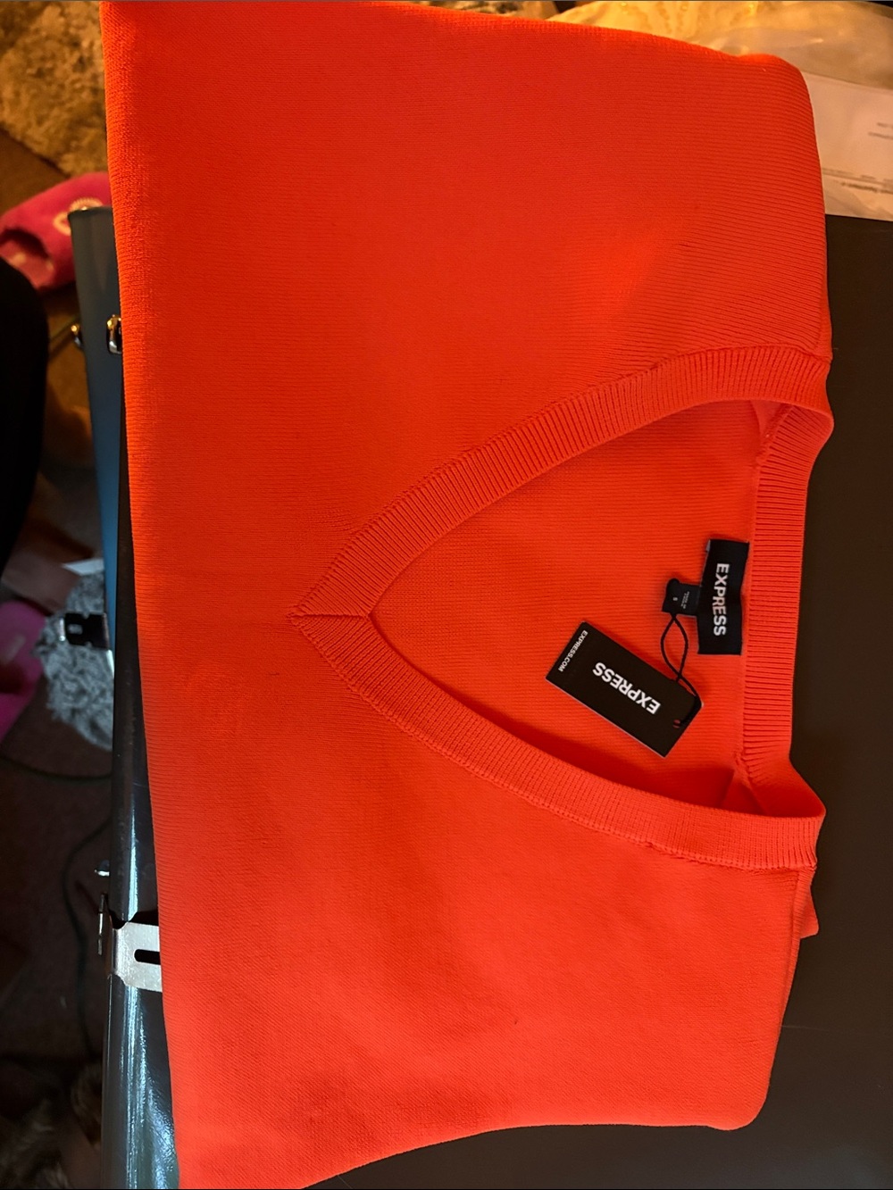 Express V-Neck Sweater in Vibrant Orange